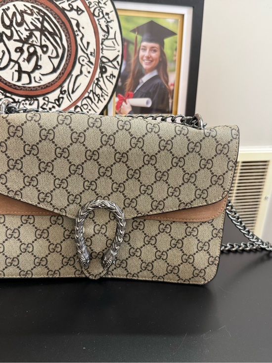 Gucci Handbags - Gucci Beige GG Supreme Shoulder Bag with Tan Trim